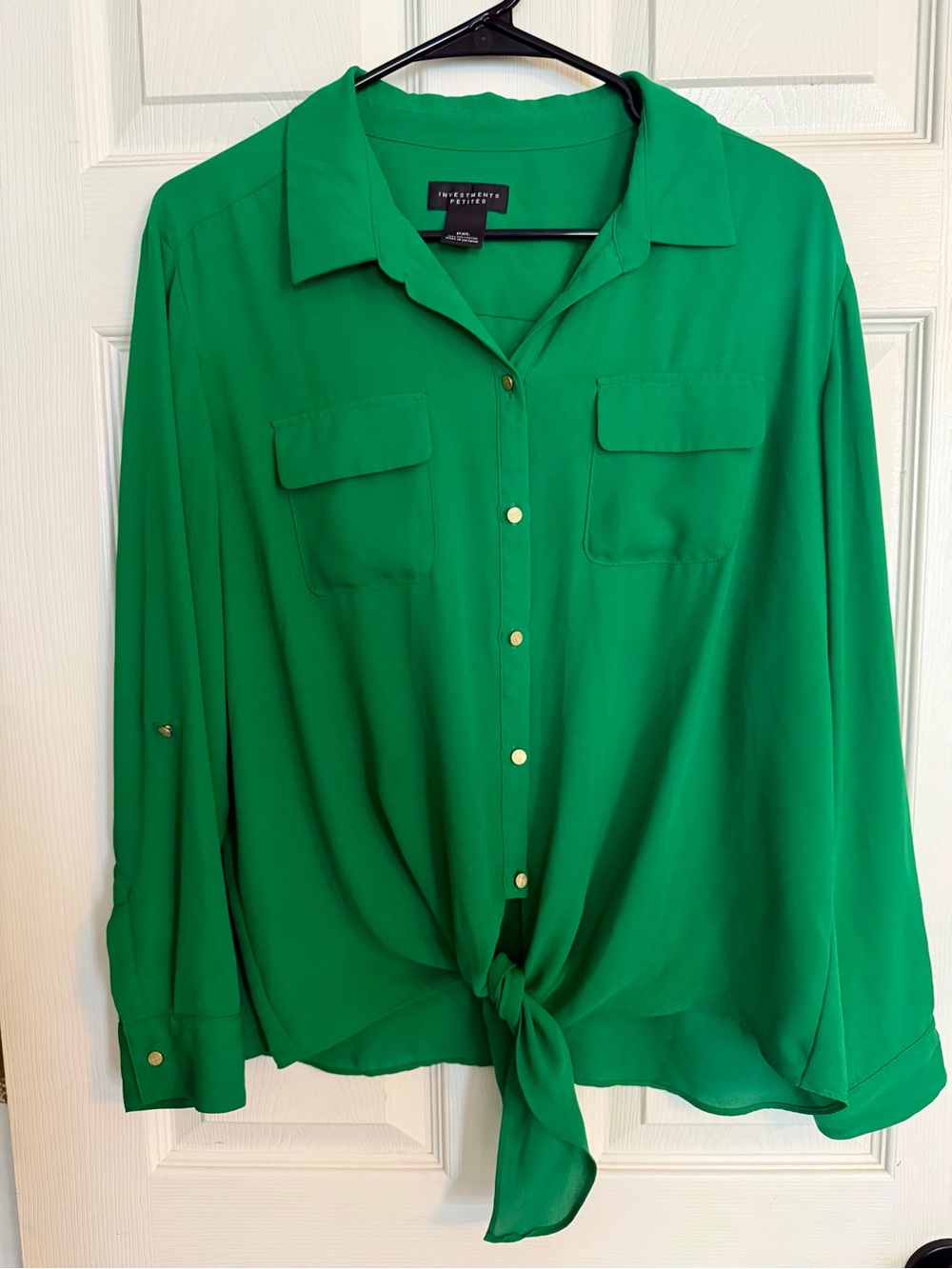 Investments Emerald Green Tie-Front Button Blouse